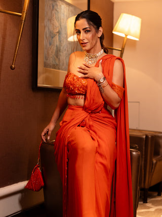 Orange dazzling mini pyramid bag with crystals