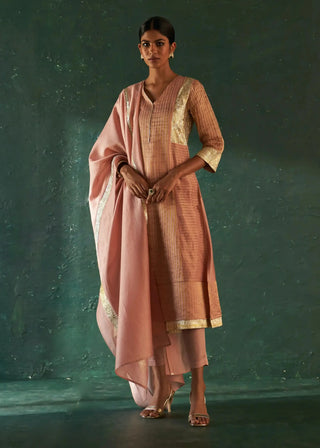Midas old rose tissue stripes kurta set