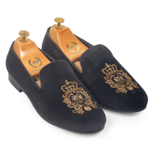 Black royal bee slip-ons