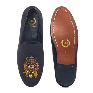 Black royal bee slip-ons