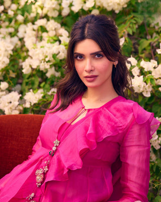 Pink nooreh ever after jacket saree set