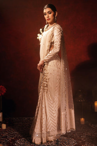 Kali saree for Indian Wedding – Chevron Ivory Threads by Archana Kochhar