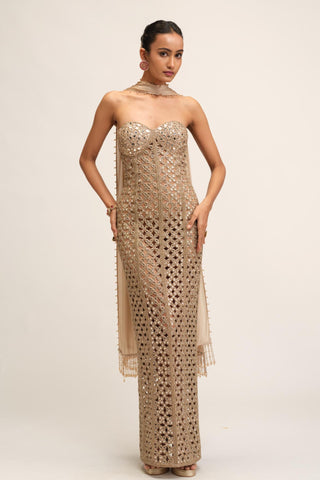 Dress Set - Contemporary Wear - Beige Maharani Cutwork by Vvani by Vani Vats