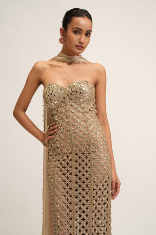 Dress Set - Contemporary Wear - Beige Maharani Cutwork by Vvani by Vani Vats