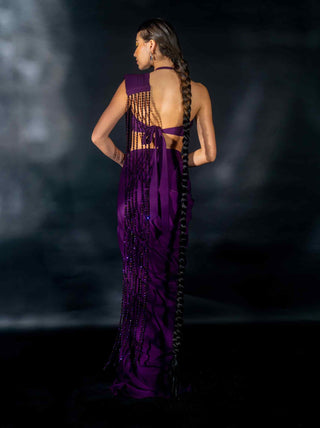 Purple beaded blouse and saree