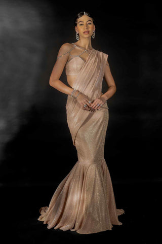 Rose gold fishtail lehenga saree and blouse