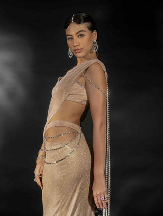 Rose gold fishtail lehenga saree and blouse