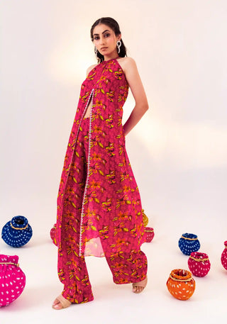 Purple print tunic and straight pants