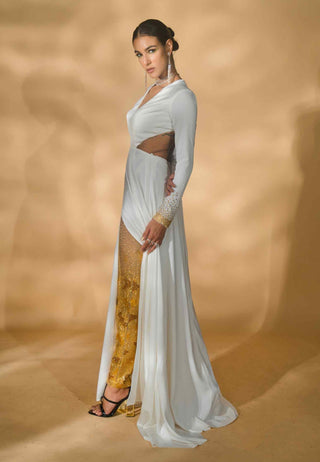 White waist cut anarkali set