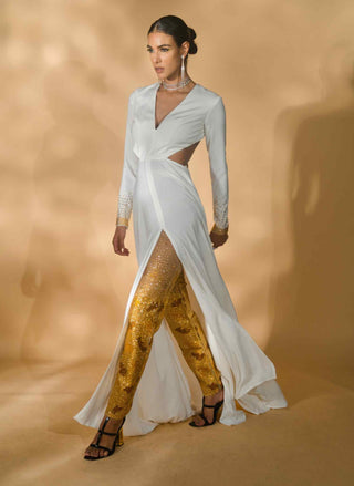 White waist cut anarkali set