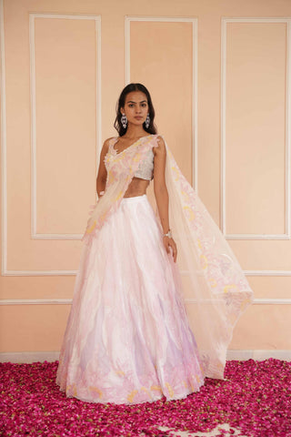 Ivory dil se kiara handpainted lehenga