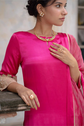 Pink and gold cut work kurta set