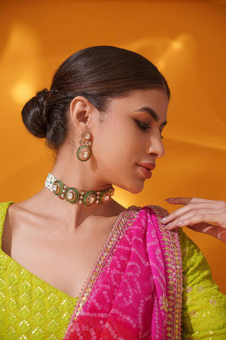 Choker Set Indian Wedding - Green Statement Jewelry by Zevar by Geeta