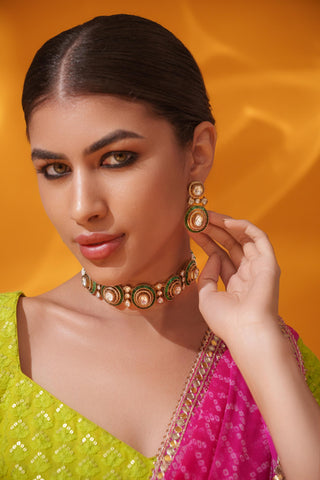 Choker Set Indian Wedding - Green Statement Jewelry by Zevar by Geeta