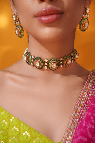 Choker Set Indian Wedding - Green Statement Jewelry by Zevar by Geeta