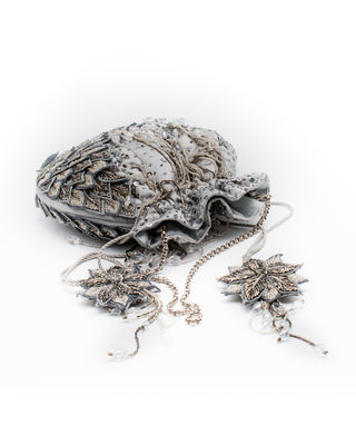 Silver applique leaf work potli