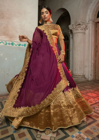 Purple cutwork embroidered lehenga set