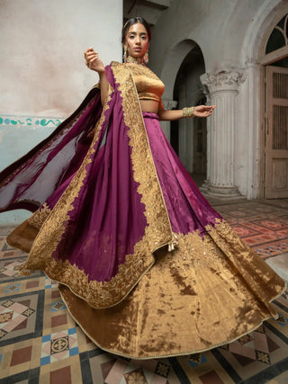 Purple cutwork embroidered lehenga set