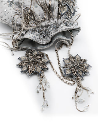 Silver applique leaf work potli