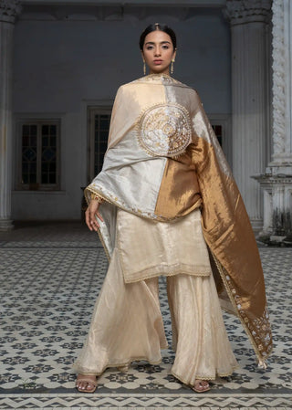 Ivory zari stripped sharara set
