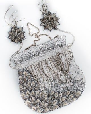 Silver applique leaf work potli
