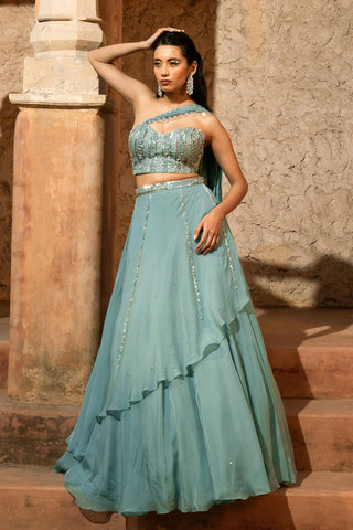 Corset Lehenga Set Indian Wedding Blue Zephyr Lehenga by Silky Bindra