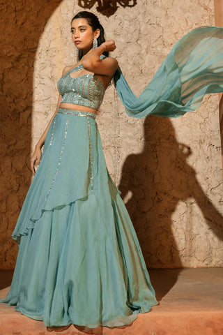 Corset Lehenga Set Indian Wedding Blue Zephyr Lehenga by Silky Bindra