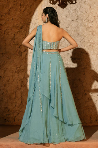 Corset Lehenga Set Indian Wedding Blue Zephyr Lehenga by Silky Bindra