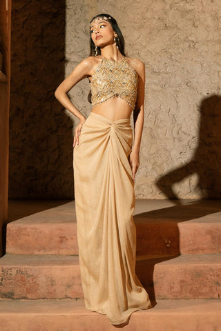 Draped Skirt set Contemporary Wear Beige Kleio Skirt by Silky Bindra