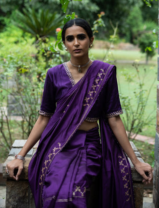 Violet interval embroidered saree with blouse