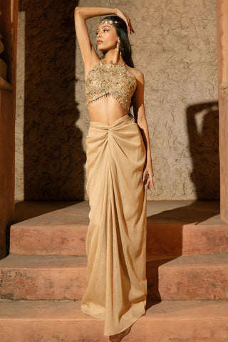 Draped Skirt set Contemporary Wear Beige Kleio Skirt by Silky Bindra