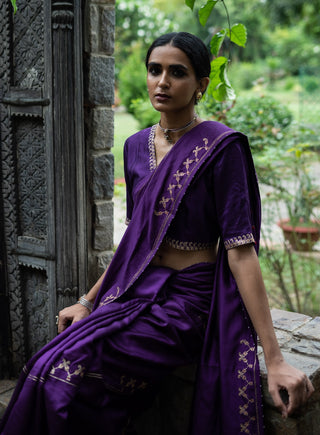 Violet interval embroidered saree with blouse