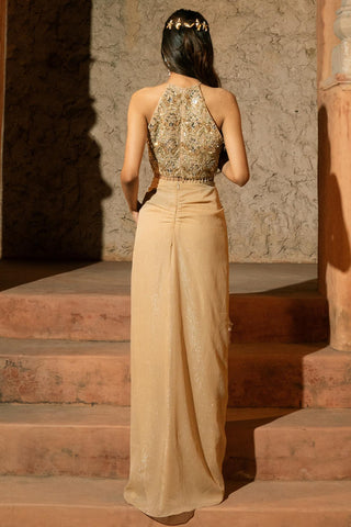 Draped Skirt set Contemporary Wear Beige Kleio Skirt by Silky Bindra