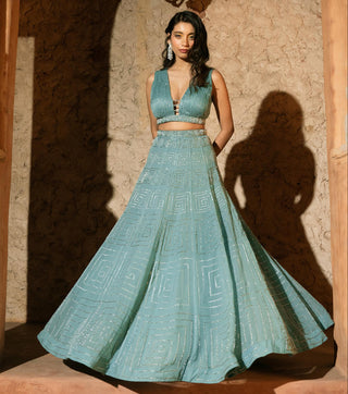 Lehenga Set Indian Wedding Blue Meander Lehenga by Silky Bindra