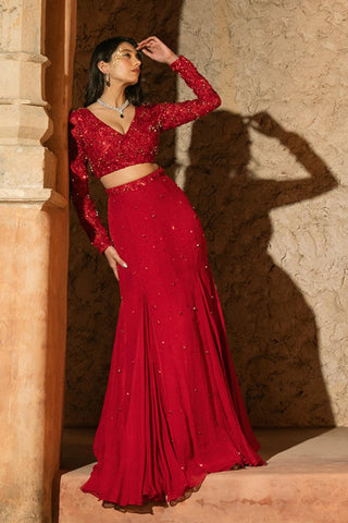 Skirt Set Contemporary Wear Red Calista Skirt by Silky Bindra