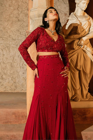 Skirt Set Contemporary Wear Red Calista Skirt by Silky Bindra
