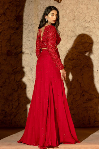 Skirt Set Contemporary Wear Red Calista Skirt by Silky Bindra