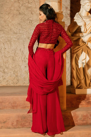 Flared Pant Set Contemporary Wear Red Eleni Pants by Silky Bindra
