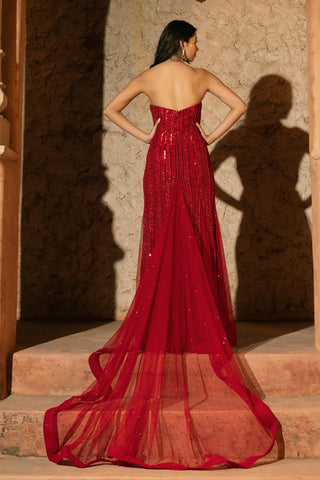 Corset Gown Contemporary Wear Red Syrena Gown by Silky Bindra