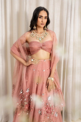 Dusty pink floral embroidered lehenga set