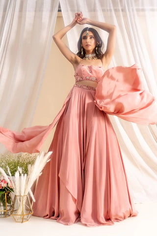 Dusty pink panelled lehenga set