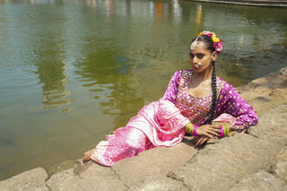 Royal purple bandhani silk hand embroidered kurta set