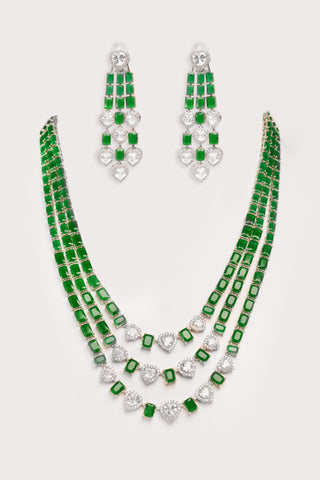 Earrings for Festive – Green Barsha Diamond Long Necklace Set by Zevar by Geeta