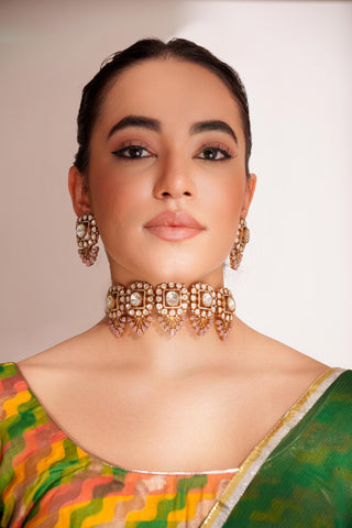 Choker Set For Festive - Pink Anura Polki Choker Set by Zevar by Geeta