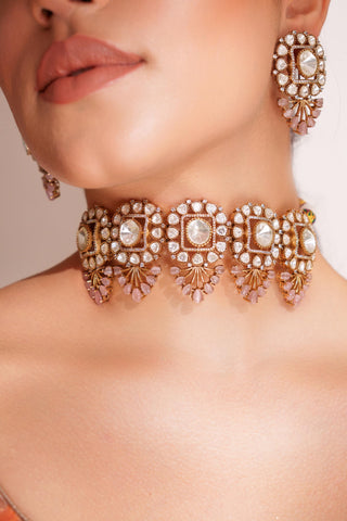 Choker Set For Festive - Pink Anura Polki Choker Set by Zevar by Geeta