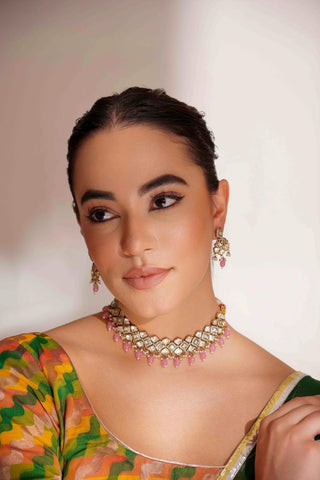 Necklace Set for Festive – Pink Samika Kundan by Zevar by Geeta