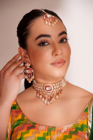 Choker Set for Festive – Red Ihita Kundan by Zevar by Geeta