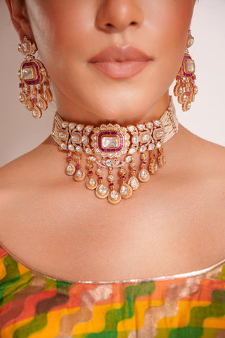 Choker Set for Festive – Red Ihita Kundan by Zevar by Geeta