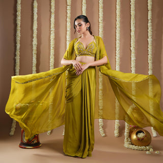 Mehendi green shrug avyanna drape set