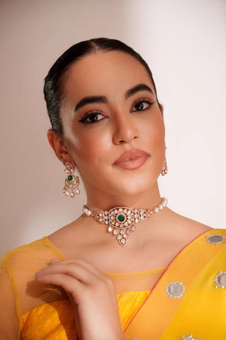 Choker Set For Festive – Green Sindoori Kundan by Zevar by Geeta